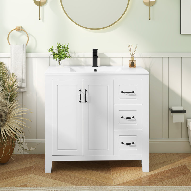  Transformez votre espace: meuble-lavabo blanc de 36 po avec lavabo en résine - moderne, durable et prêt à installer, Blanc