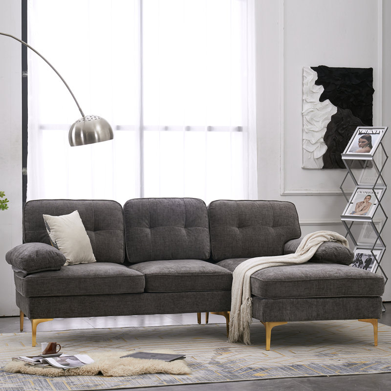 Camlyn Upholstered L-Shaped Sectional Right Hand Facing, Gray Chenille