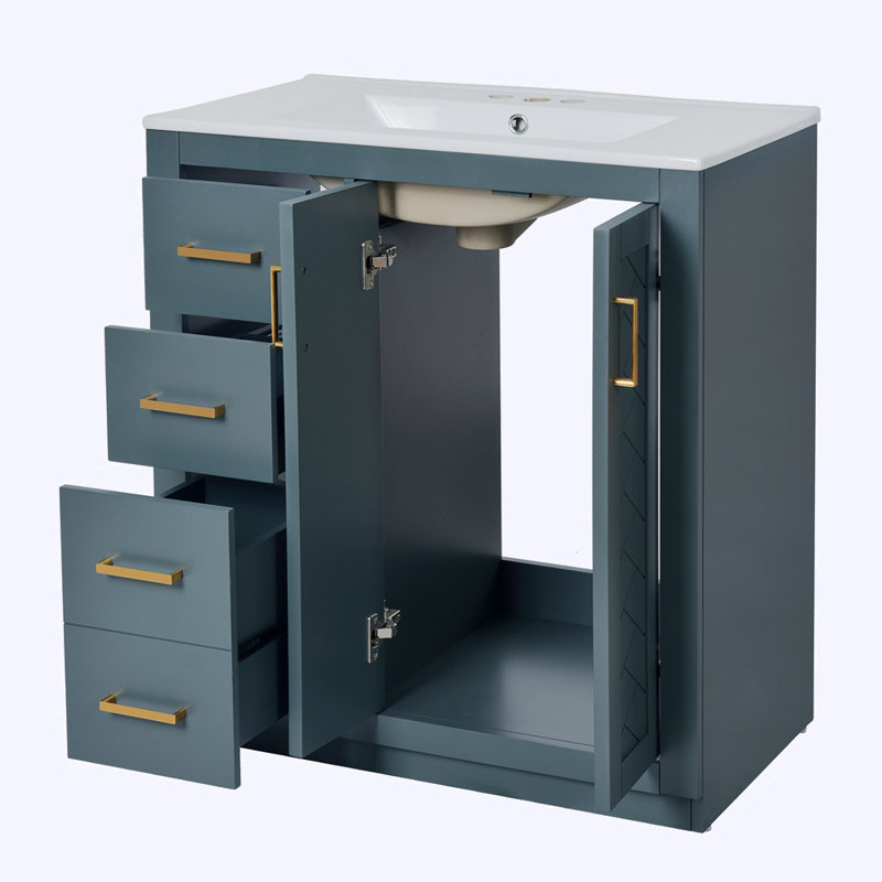 Freestanding Bathroom Vanity with Ceramic Sink Combo, Blue