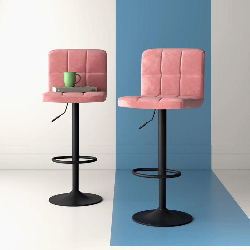 Tabouret de bar pivotant à hauteur ajustable Grosvenor, Velours rose
