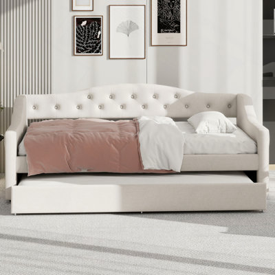 Upholstered Daybed With LED Belt And Trundle