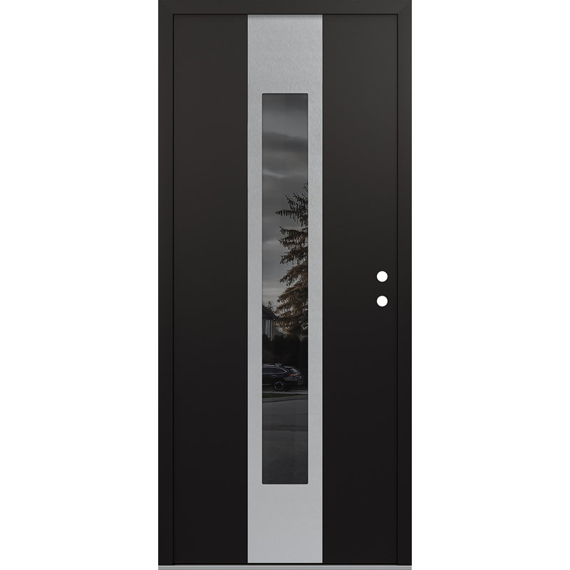 Porte d'entrée avant à panneau en acier argenté Diamond, Noir, Réfléchissant