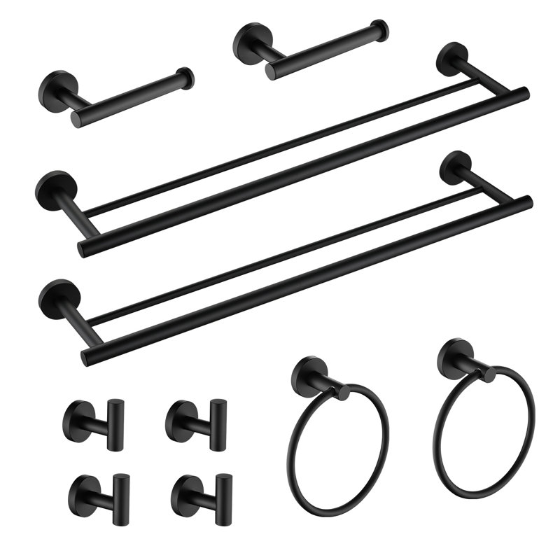 Bathroom Hardware Set,bathroom Accessories,stainless Steel,wall Mounted,10 Pieces, Matte Black