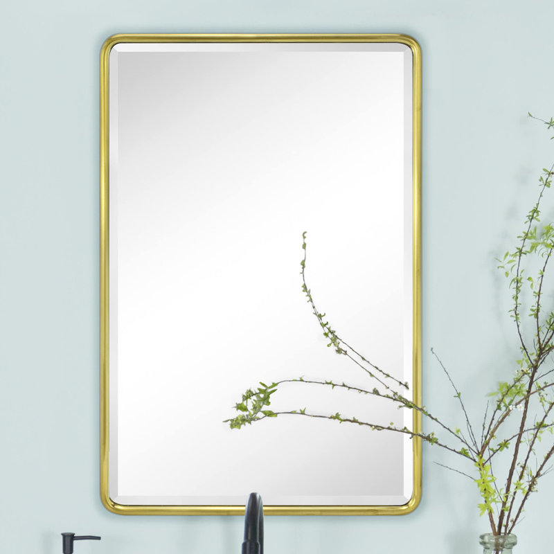Farmhouse Recessed Metal Bathroom Medicine Cabinets with Mirror with Adjustable Tempered Glass Shelves, Brushed Gold
