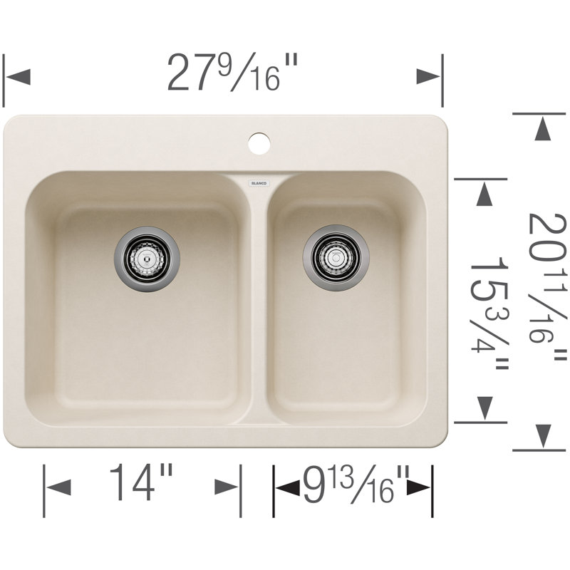 Évier de cuisine à double cuve à montage double 70,5 po 27,5 po Vision SILGRANIT - Blanc doux, Blanc doux