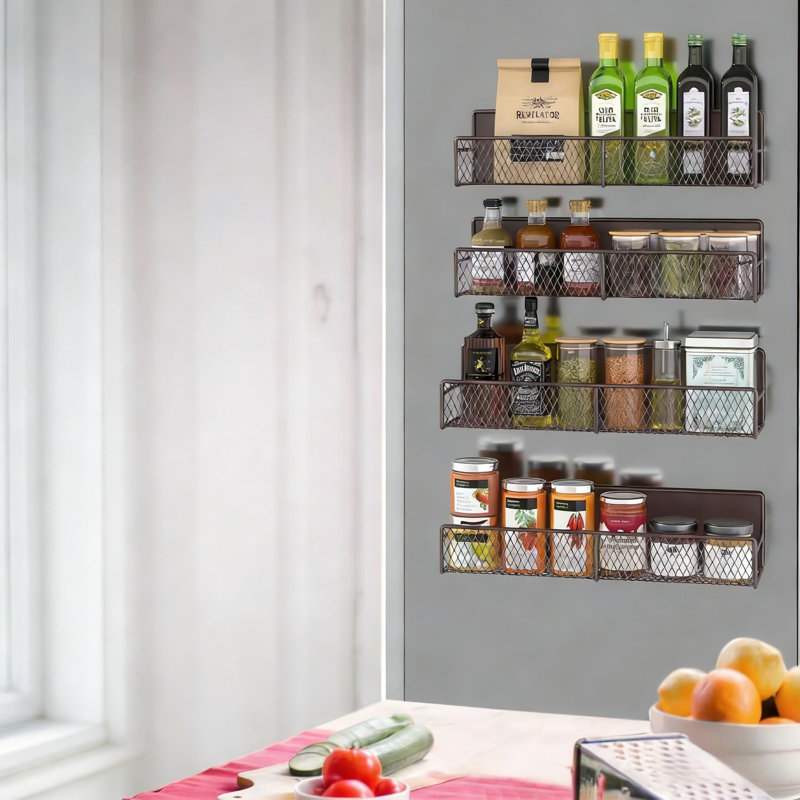 Support à épices magnétique pour réfrigérateur, paquet de 4 tablettes de rangement à aimants puissants sans installation de perçage, porte-épices en métal pour salle de lavage peu encombrante