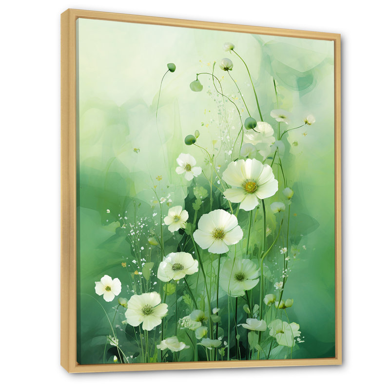 Green and White Seasons Symphony sur toile, H 32 po x l 16 po x P 1 po, Cadre naturel flottant