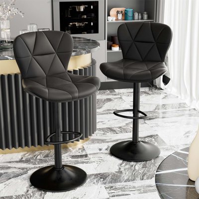 Tabouret de bar moderne en bois massif avec coussin en polyester - Ensemble de 2 tabourets minimalistes pour îlot de cuisine