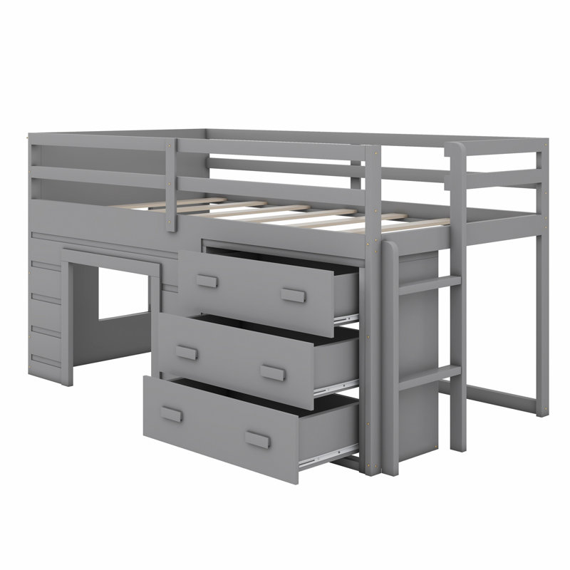 Loft Bed With Drawers And Shelf, Grey