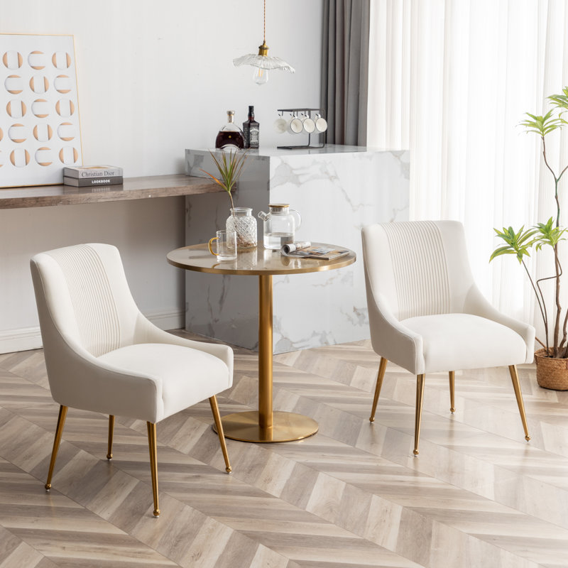 Elian 19.7'' H Velvet Upholstered Side Chair, Beige