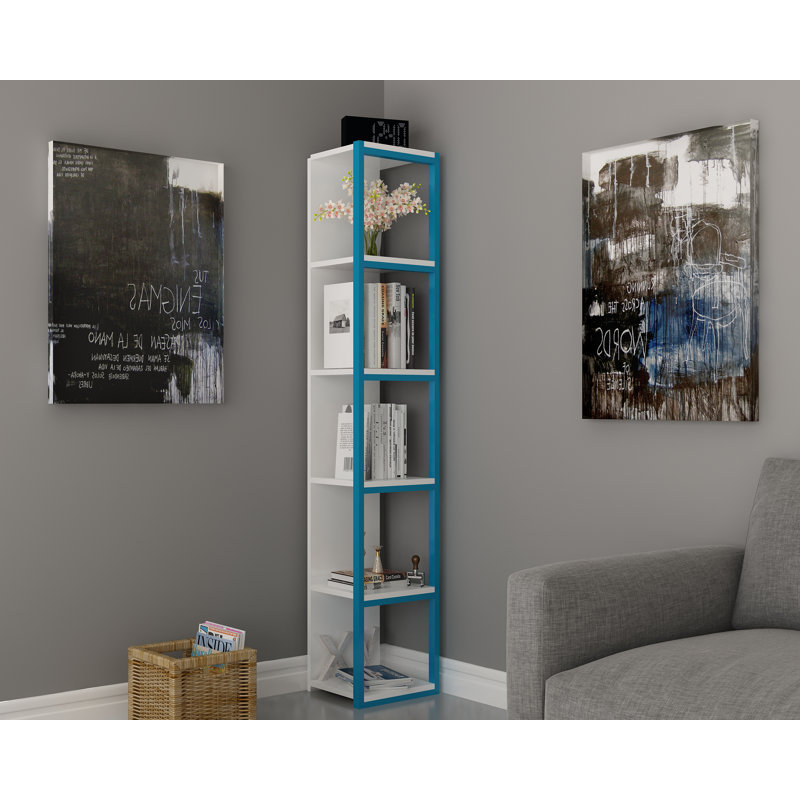 Abshire 180.cm H Stainless Steel Standard Bookcase, White/Blue