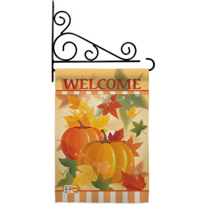 Welcome Fall Pumpkins 2-Sided Polyester 18.5 x 13 in. Flag Set