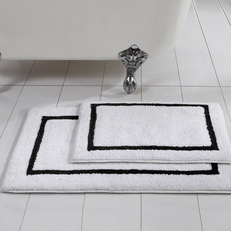 Modern Threads 2-Pack Reversible Contrast Stripe Bath Mat Set, Black