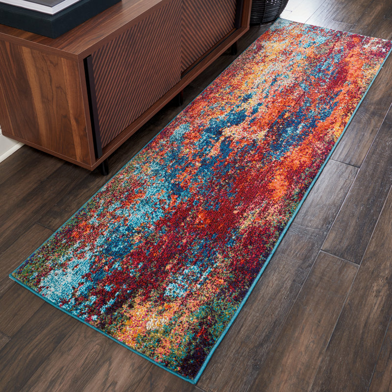 Gerome Blue/Orange/Red Area Rug, Runner 66 x 229cm