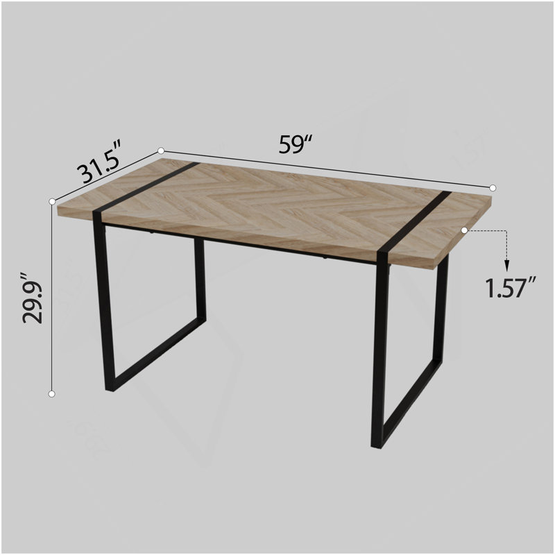 59 " Dining Table Modern Industrial Rectangular MDF Light Wood , 4-6 People, 1.5" Thick Engineering Wood Tabletop And Black Rectangular Metal Legs, Used For Home & Kitchen