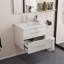 Ensemble de meuble-lavabo mural 24 po avec lavabo, deux tiroirs, lavabo en céramique, assemblage facile, poignée longue en métal doré, 2 tiroirs de rangement, blanc brillant-119697175-119117013