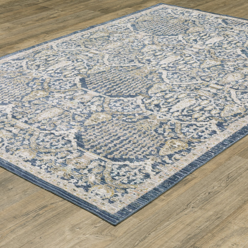 Tapis bleu marine / doré Goulart, Rectangle 9 pi 10 po x 13 pi 1 po
