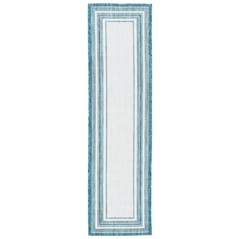 Tapis tissé à la machine Chapa, Ivory/Teal, Tapis de couloir 2 pi 3 po x 6 pi 7 po