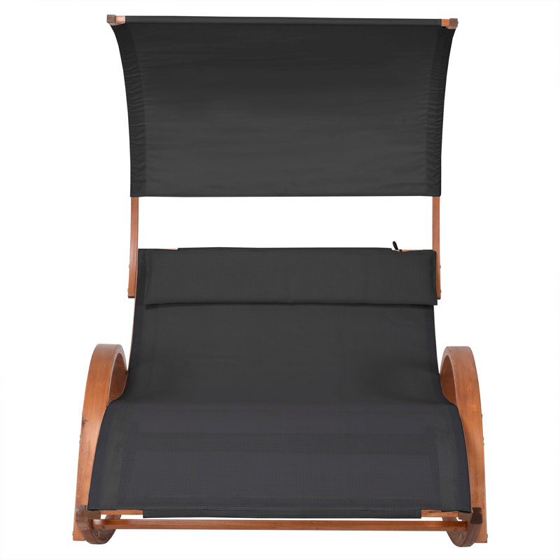 68'' Wide Outdoor Cedar Wood Patio Lounge Daybed with PVC-Coated Polyester Fabric & Canopy, Black