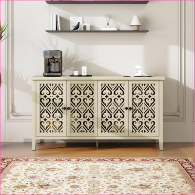 Cabinet with 4 Hollowed-Out Doors, American Style for Bedroom Living Room Study | Beige | Particle Board+MDF