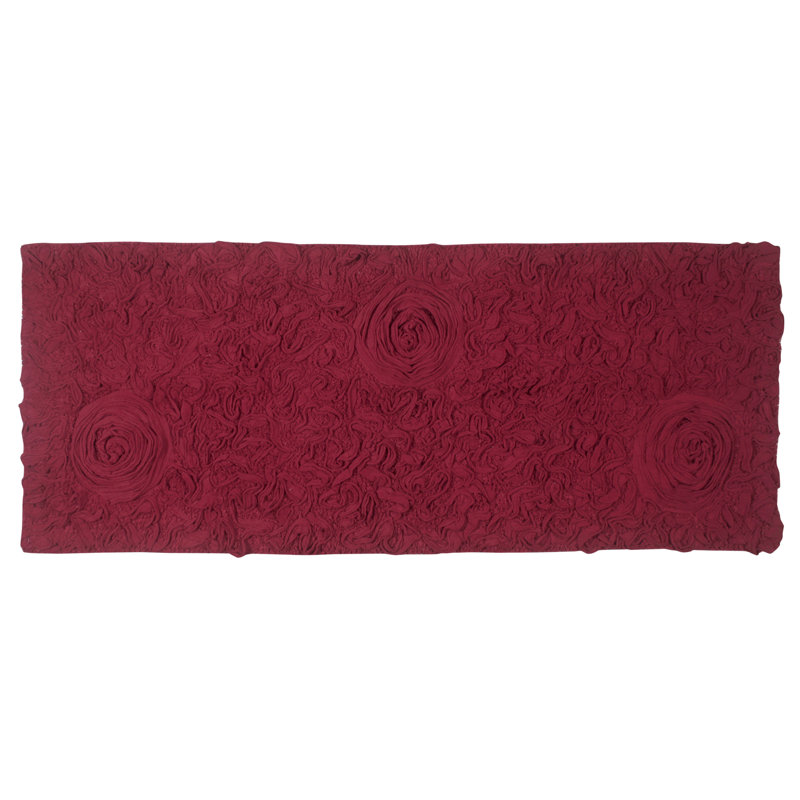 Schoenberger Floral Design Cotton Bath Rug, Red, 54" L x 21" W