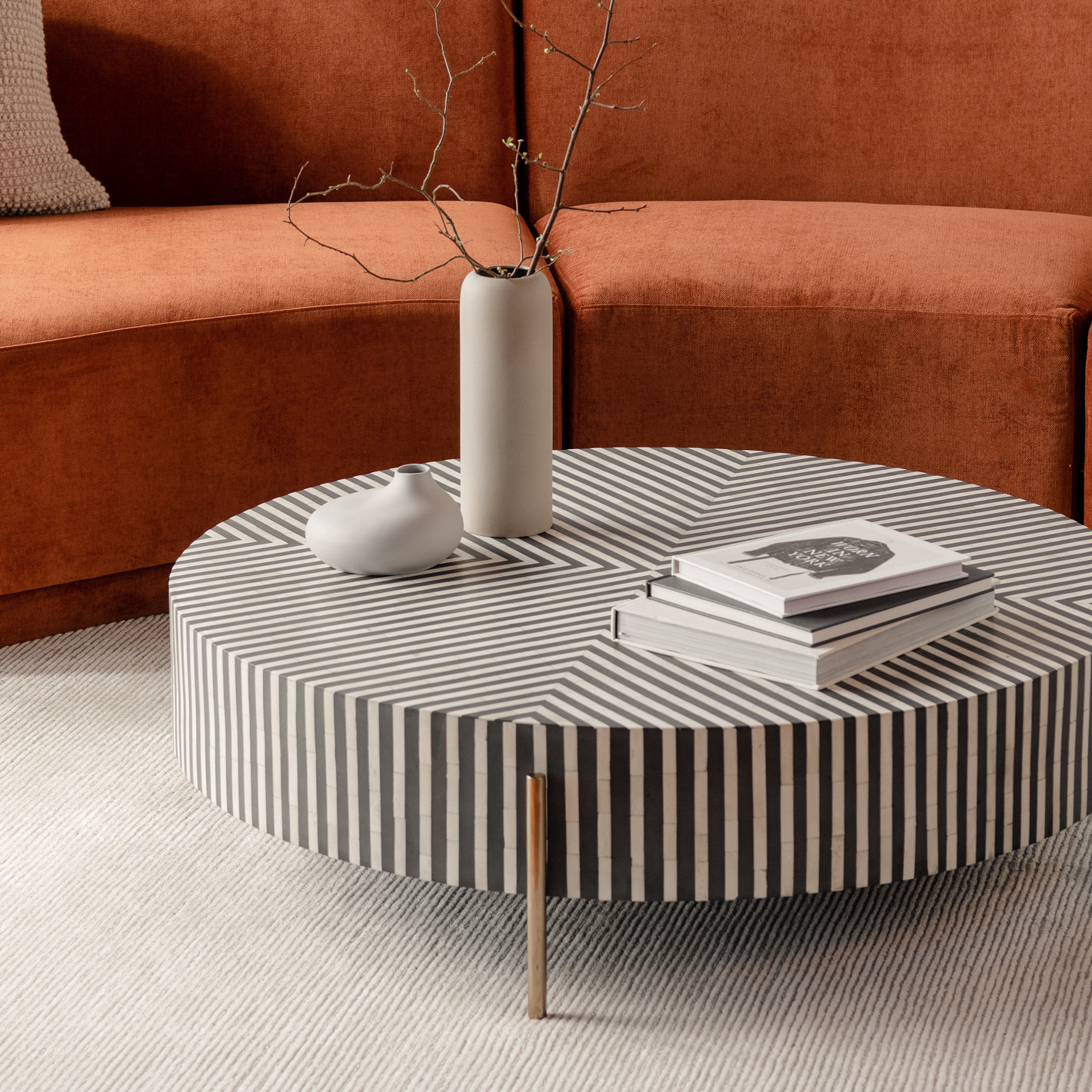 Bron Bone Inlay Coffee Table, 12" H x 42" L x 42" W