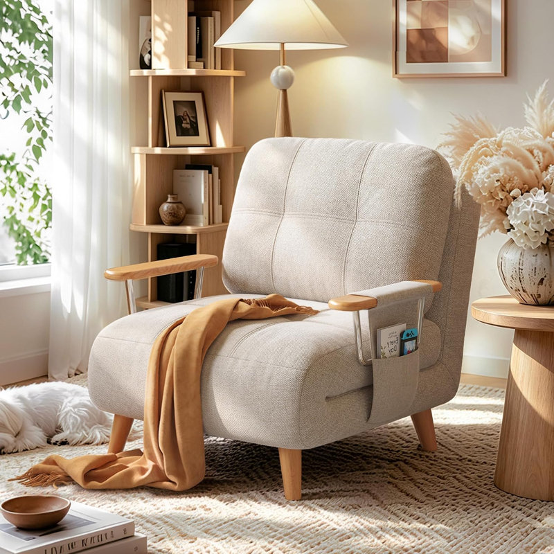 This 3-in-1 Convertible Sleeping Chair features an Adjustable Backrest and is Suitable For Studies, Offices, or RVs., Beige