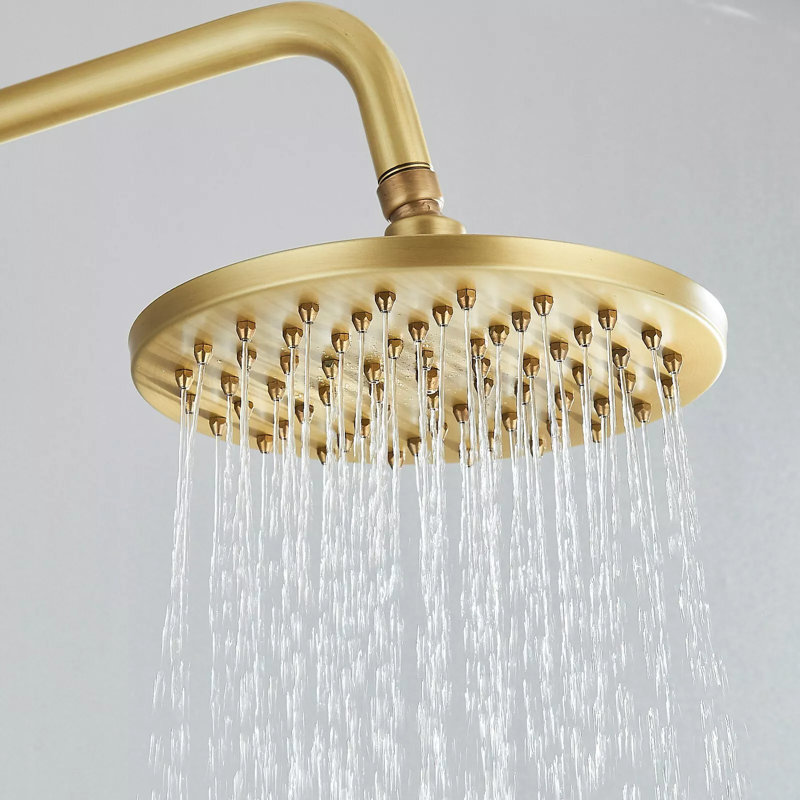 Antique Brass Exposed Bathroom Shower Mixer Twin Head Bar Set Round Valve System