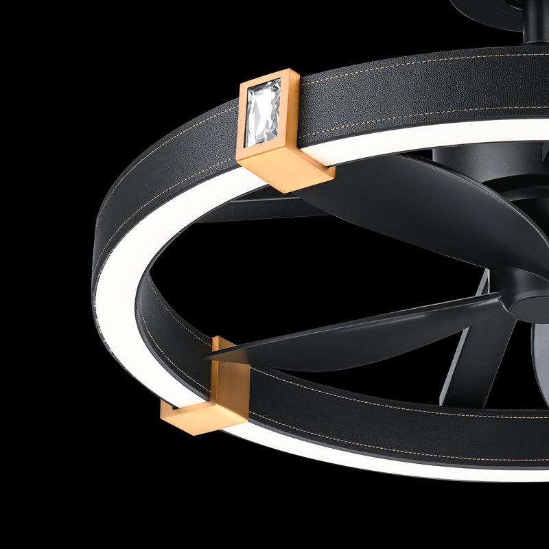 Atomic 1 Light Crystal LED Fandelier, Black Leather - Aged Brass