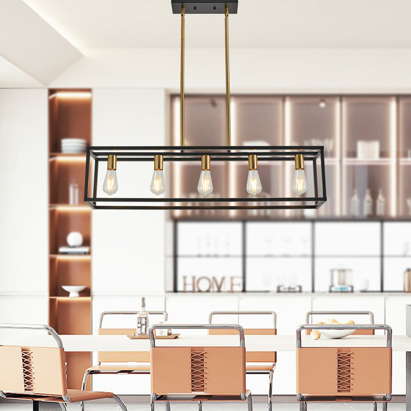 Ahslee 5 - Light Square/Rectangle Pendant, Matte Black/Brushed Brass