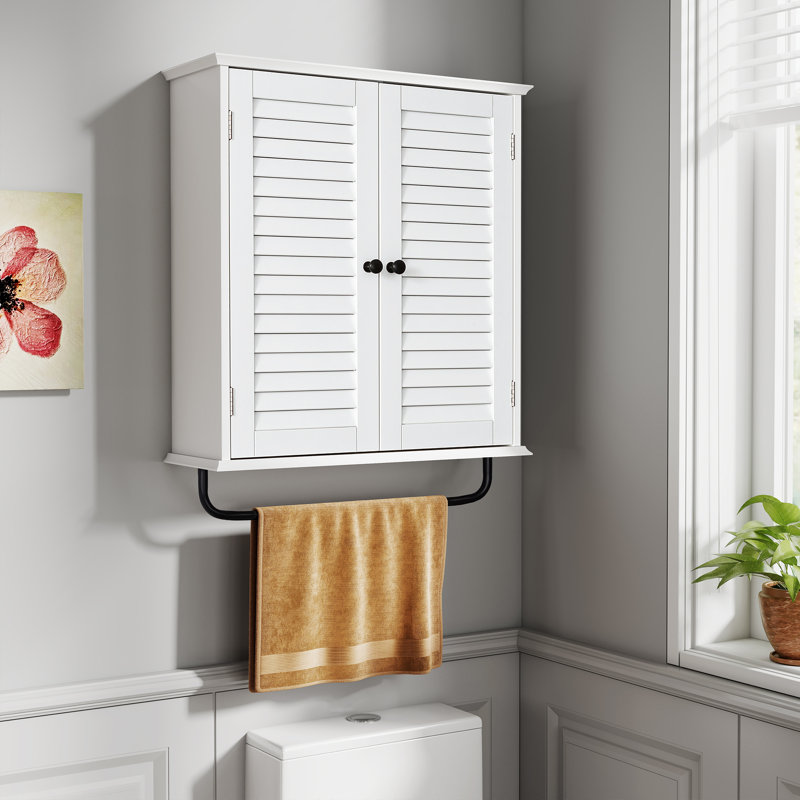 Shaker Style Wall Bathroom Medicine Cabinet With Towel Bar - 3-tier Organizer With Adjustable Shelves, White
