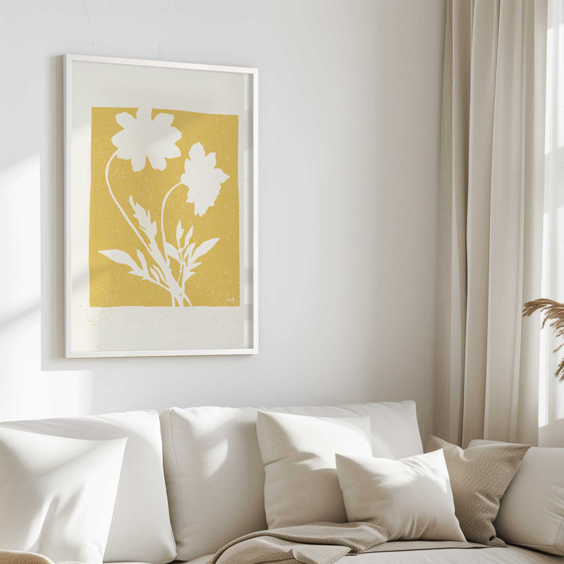 "Fleurs subtiles en jaune", Cadre en chrome poli, H 37,25 po x l 37,25 po