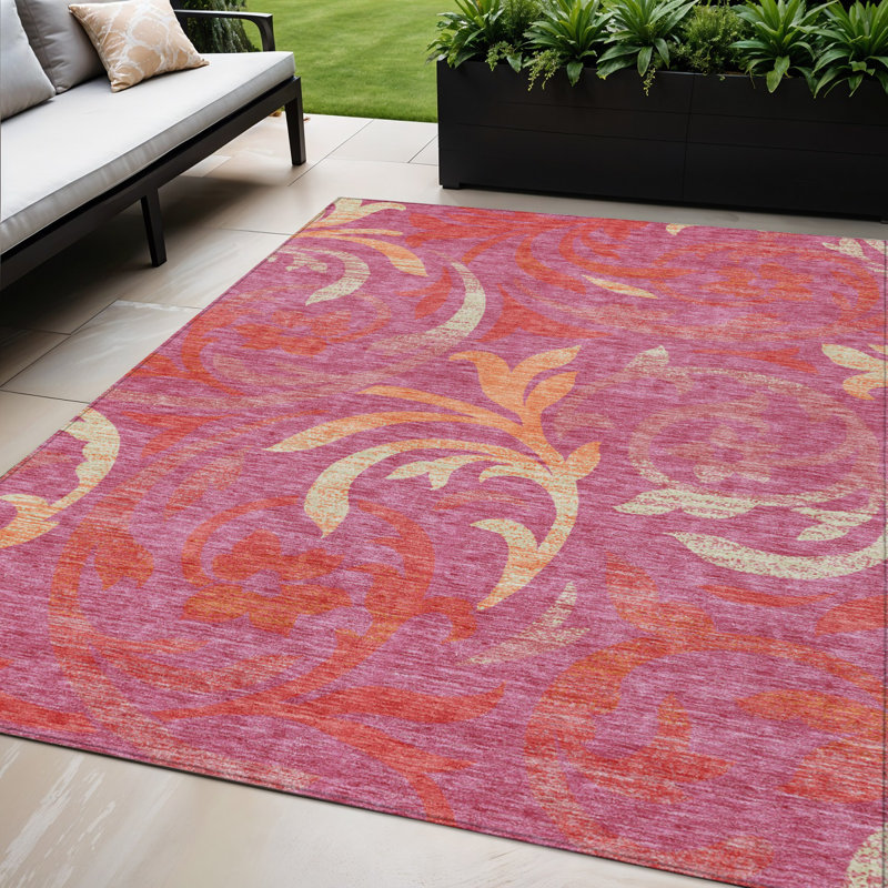 Tapis intérieur lavable floral 5 pi x 8 pi orange rosé