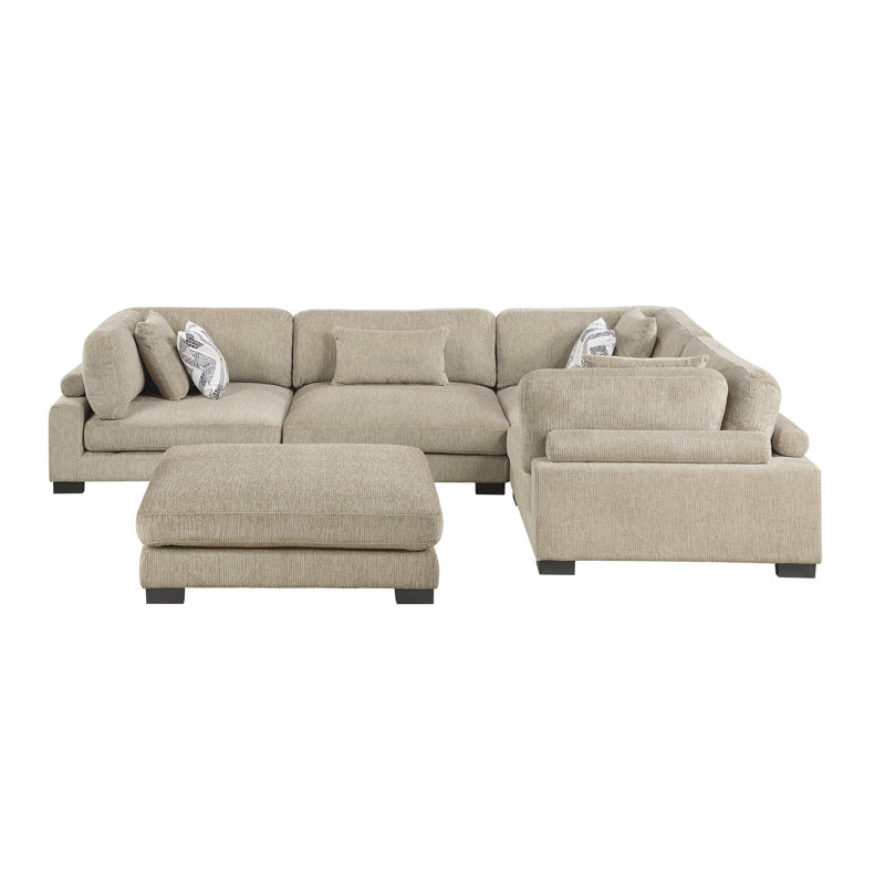 Canapé modulaire en L avec repose-pieds 5 pièces Conners, Microfibre/microsuède brun