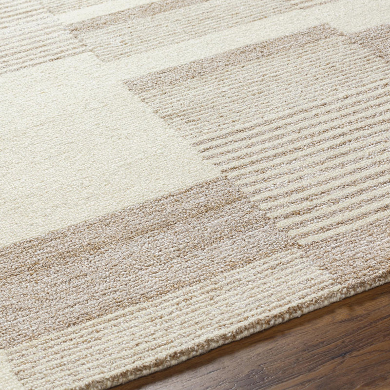 Tapis en laine touffeté à la main à motif géométrique crème / brun clair Dusza, Tapis de couloir 2 pi 6 po x 8 pi
