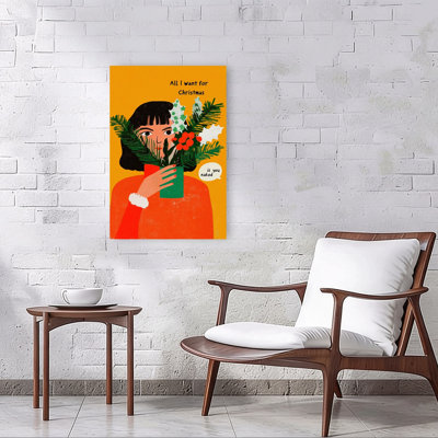 «Cheeky Festive Wishes», reproduction d'art rétro rétro contemporaine sur bois de pin