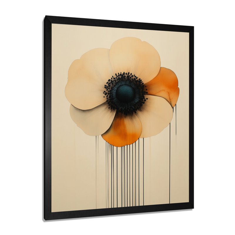 Anémone beige après minuit I - Tableau floral encadré, H 32 po x l 16 po, Black Picture Framed