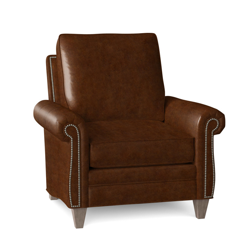 Fauteuil en cuir véritable de 38 po de largeur Reddish, Étain, Pierre, Cuir véritable cacao d'Anilina