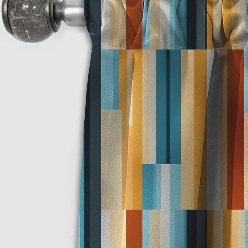 Yellow And Blue Striped Lines Cube Pattern - Stripped Striped Blackout Curtain - 1 Panels, 52" W x 108" L