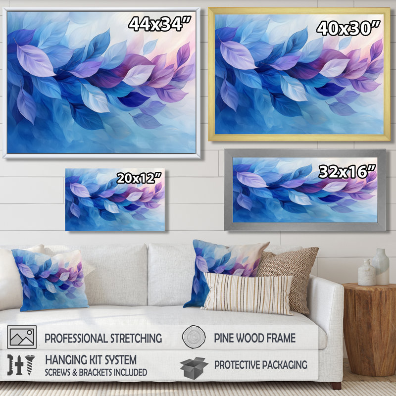 «Floating Leaves In Purple Ink River II», art mural feuilles, H 34 po x l 44 po, Impression encadrée flottante, Brun