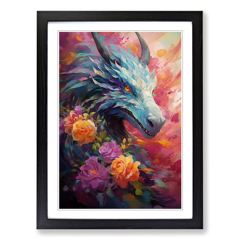 Dragon Impressionism - Single Picture Frame Print on Wood, Black Framed, 64cm H x 46cm W