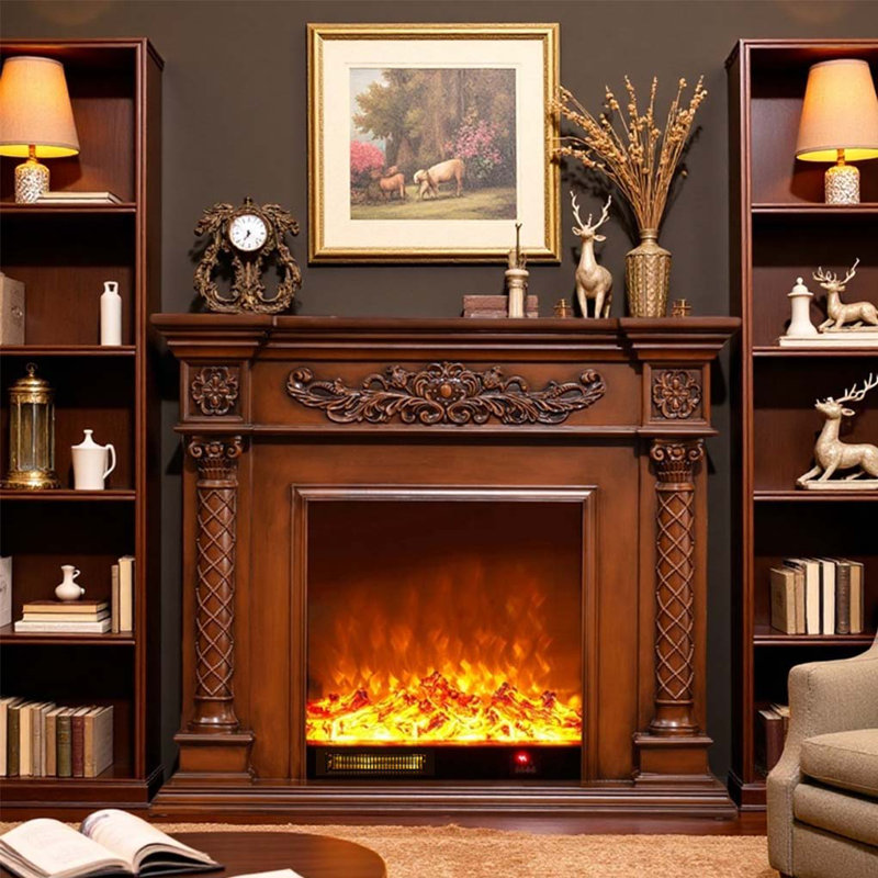 American Vintage Style Heating electric fireplace, Brown