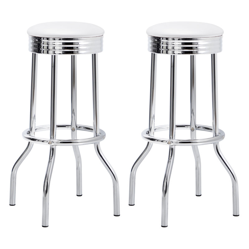 Tabouret de bar pivotant rétro en métal rouge (ensemble de 2), Blanc