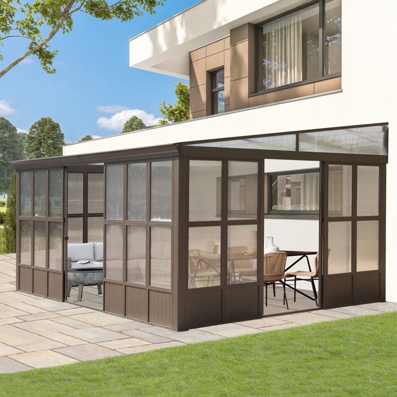 Aluminum Patio Gazebo Wall-Mounted Solarium, 97.32" H x 192" W x 144" D