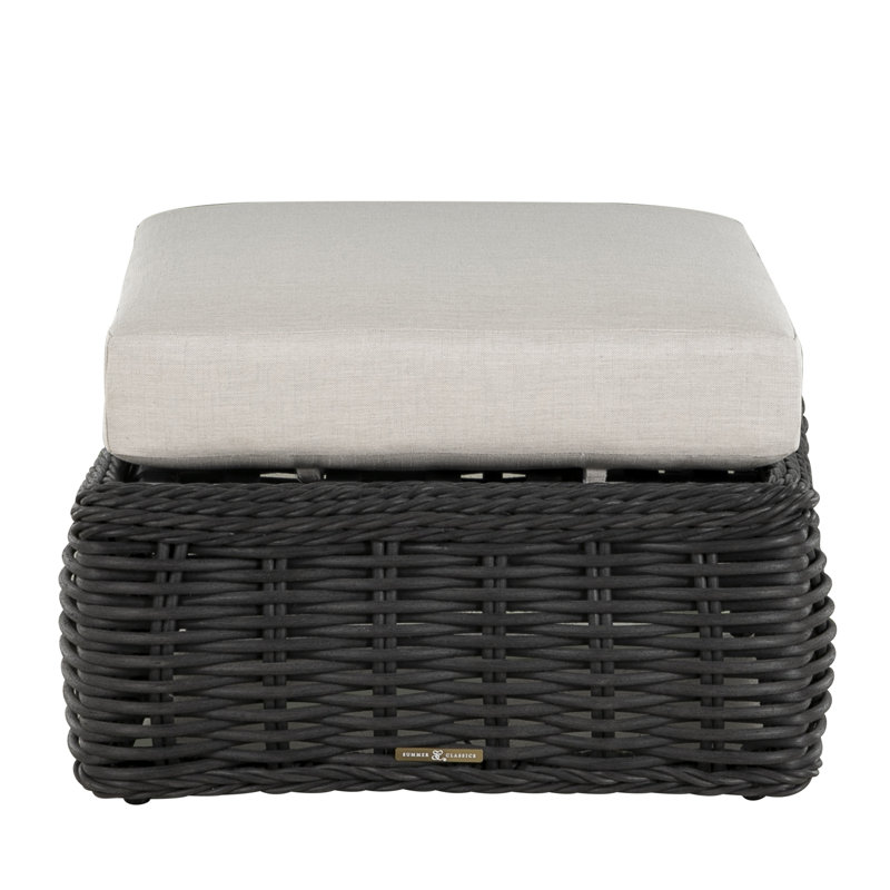 Soho Outdoor Ottoman with Cushion, No Welt, Paper Sky, Raffia