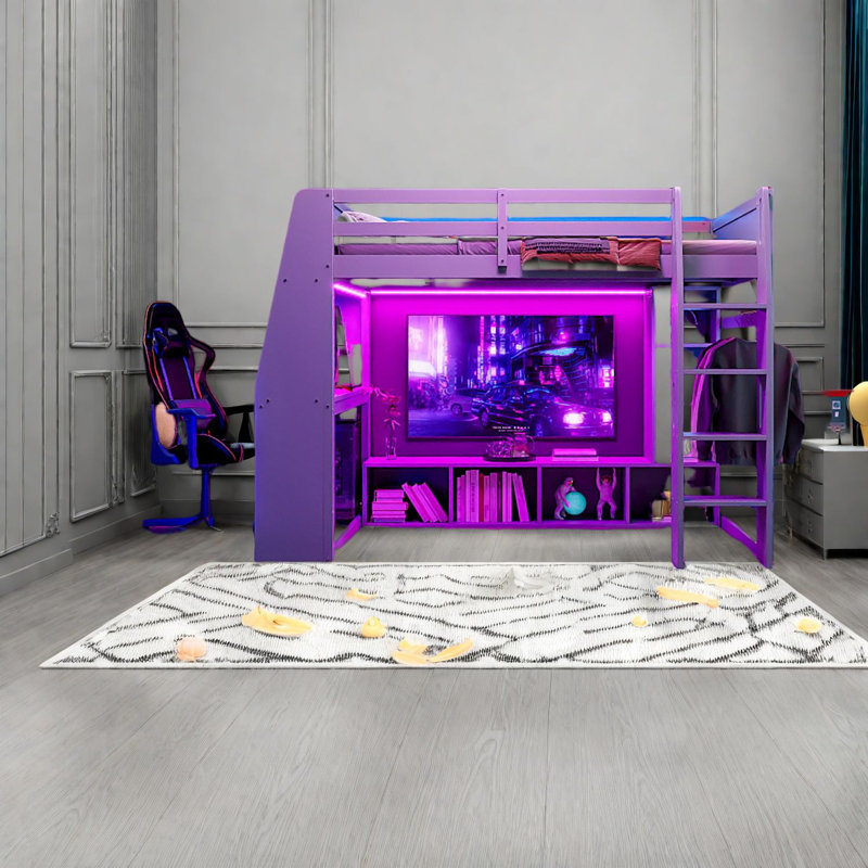Lit mezzanine en bois peu encombrant avec bureau, conception moderne, pour la maison