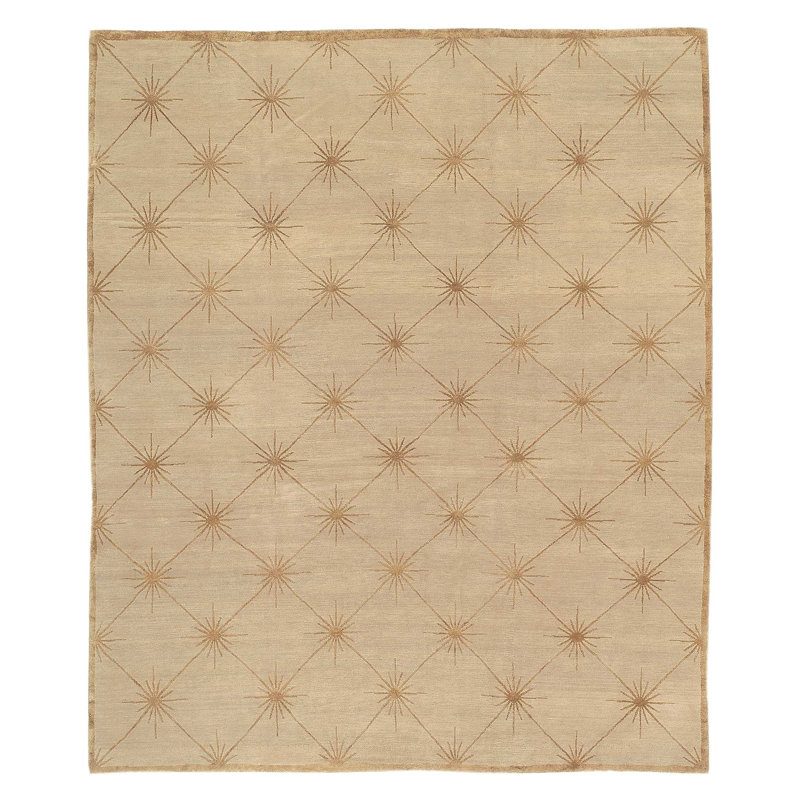 Hand Knotted Geometric Area Rug in Beige/Gold, Rectangle 8' x 10'