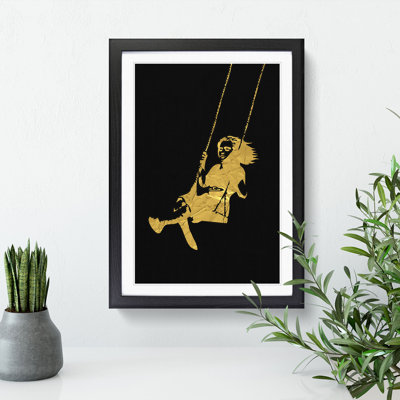 Banksy in Gold Girl on Swing - Picture Frame Graphic Art