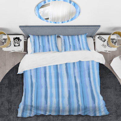Ensemble de housse de couette en microfibre bleu / blanc 3 pièces Blue Brush Strokes