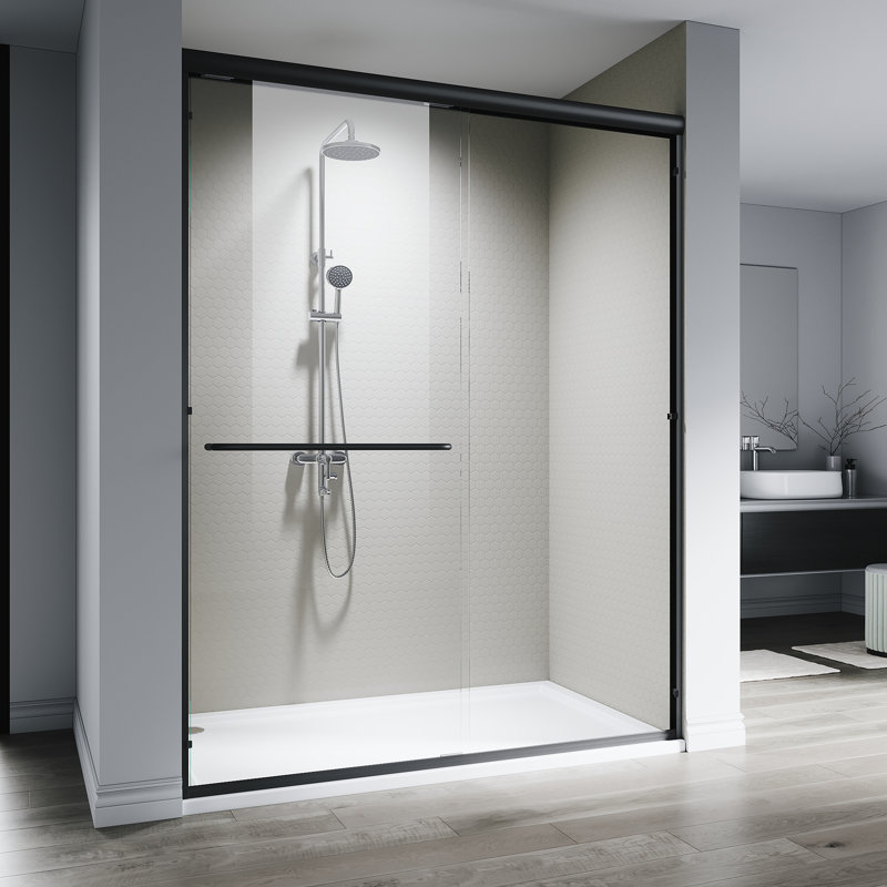 60"W *76"H Adjustable Double Sliding Shower Door with 6mm Clear Tempered Glass for Bathroom, Matte Black